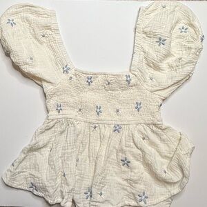 Altar’d State Floral Top White w/ Blue Flowers